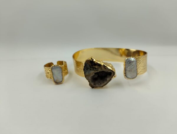 9112 Bracelet et bague en cuivre avec pierres naturelles
