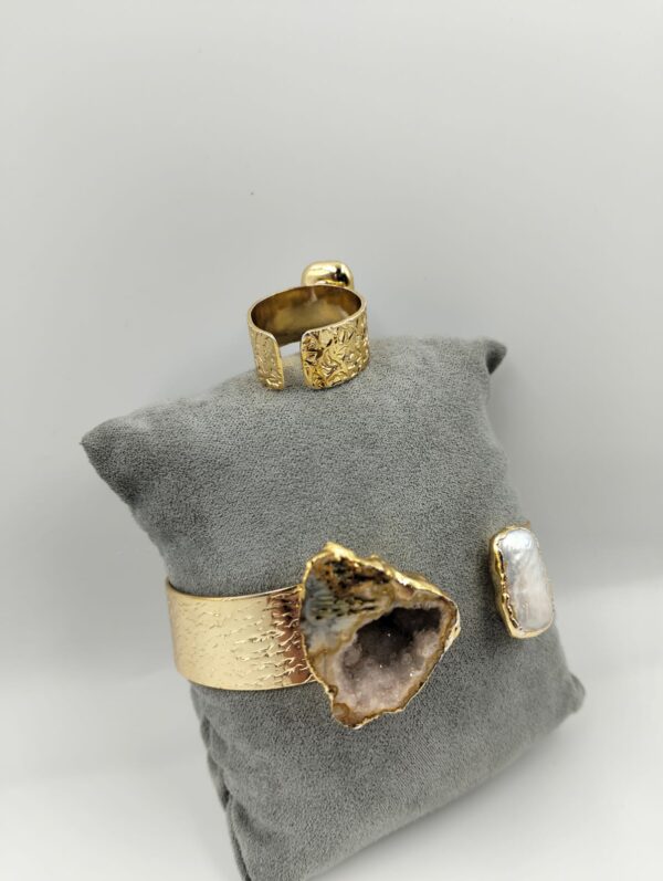9114 Bracelet et bague en cuivre avec pierres naturelles